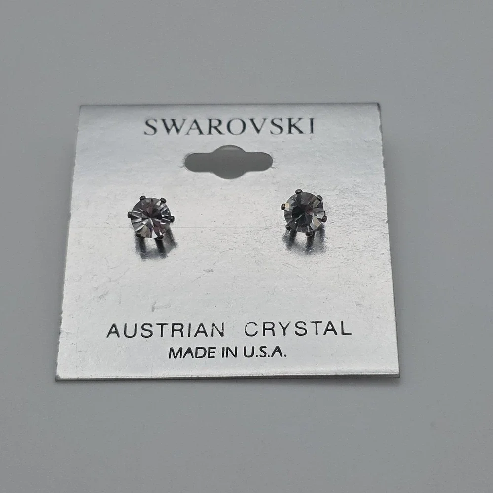 Vintage Genuine SWAROVSKI Earrings Clear Austrain Crystal Studs Silver Plate‎